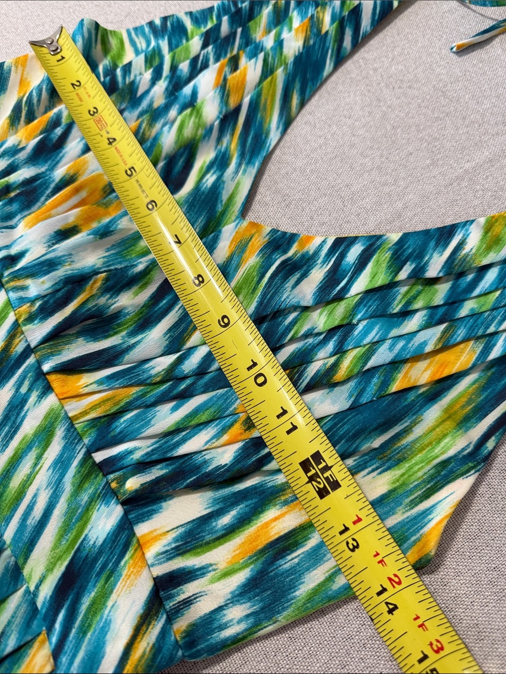 Runway Couture Sleeveless Teal & Yellow Printed V-Neck Dress SZS - Picture 7 of 15